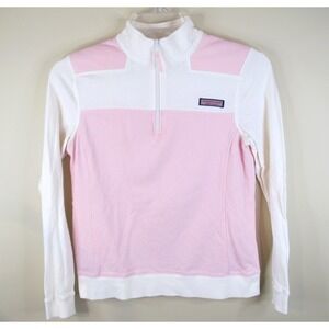 Vineyard Vines 1/4 Zip Pullover Cotton Sweatshirt Women's Small Pink‎ White